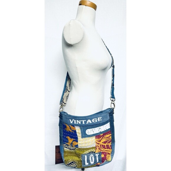 Travelteli Vintage Lot Patchwork Denim Purse Bag Crossbody Adjustable Strap New - Picture 8 of 12